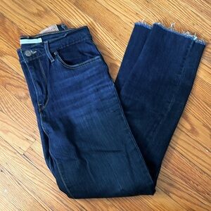 Levi’s 724 High Rise Straight in dark wash with raw hem